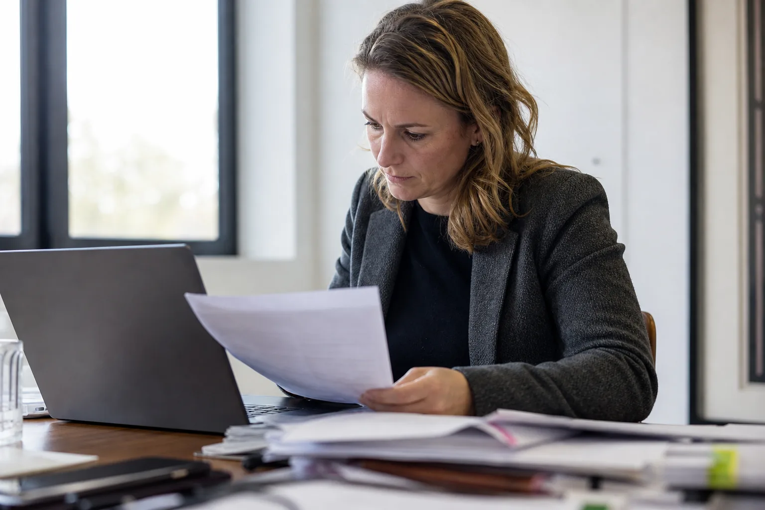 Administratief werk op een klein Nederlands kantoor. Beeld bij het artikel: Hoeveel kost een onbetaalde factuur je echt en welke kosten mag je doorberekenen?