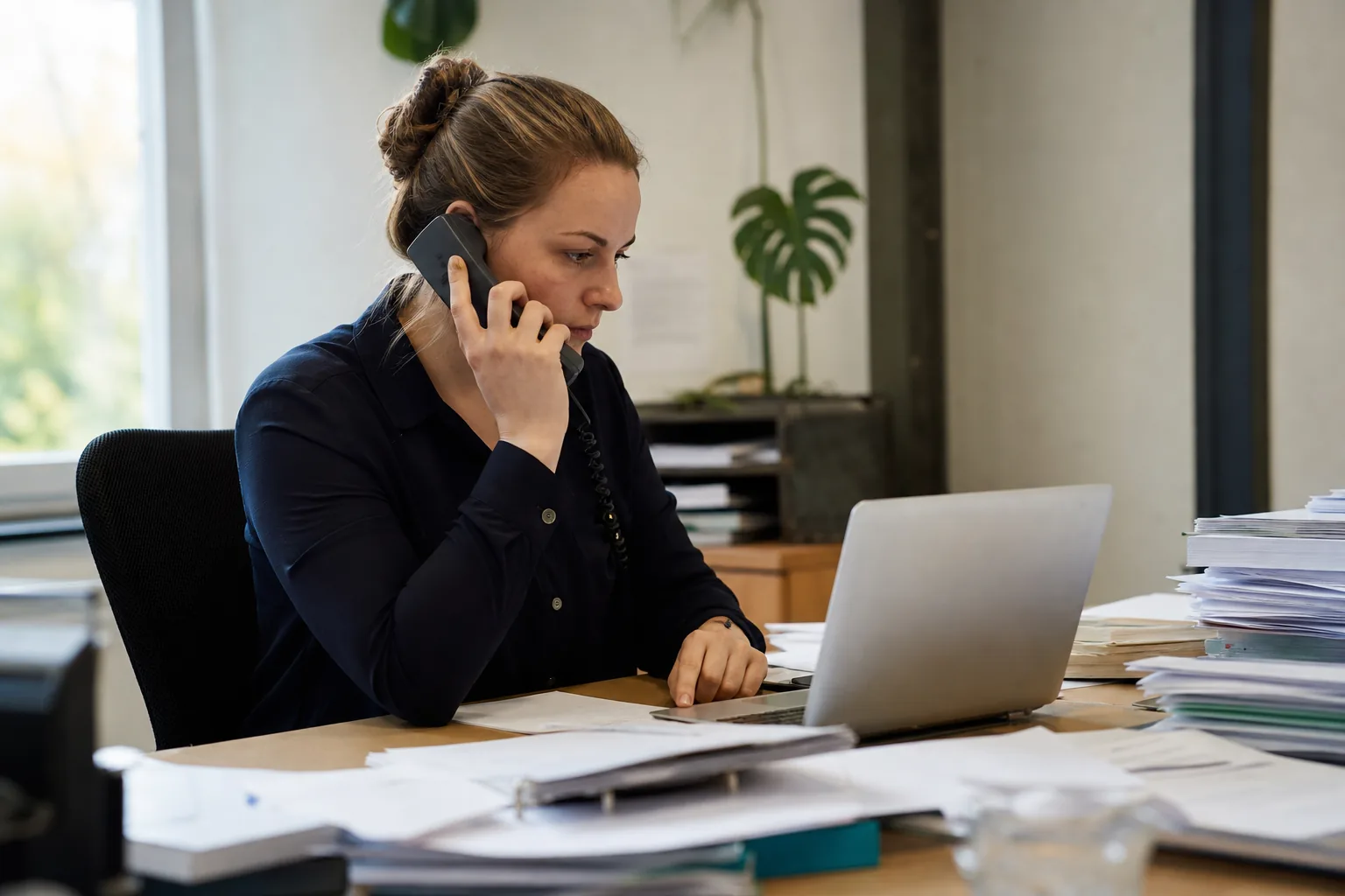 Administratief werk op een klein Nederlands kantoor. Beeld bij het artikel: Wanneer werkt nabellen beter dan je boekhoudpakket of een aparte herinneringsroute?